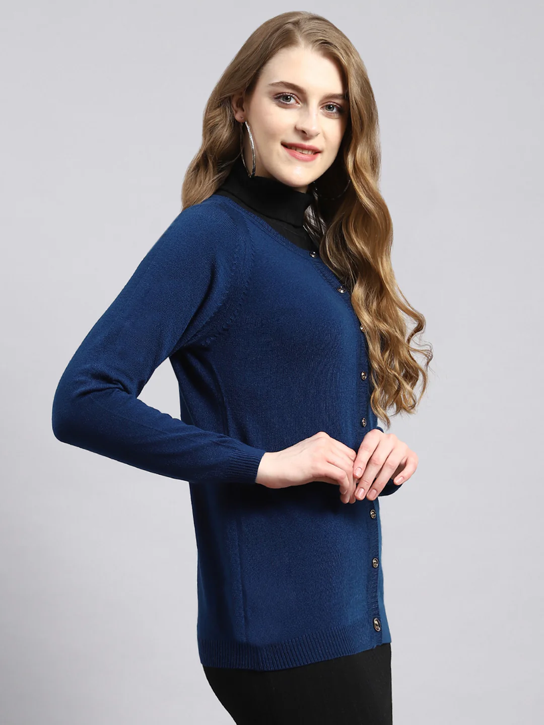 Women Blue Solid Cardigan - Image 3