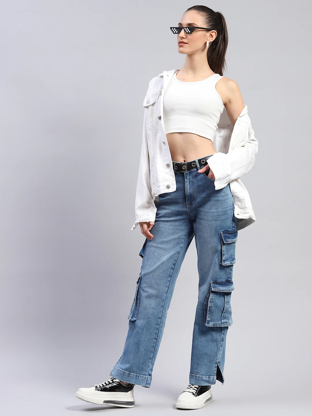Women Blue Solid Cargo Cargo - Image 2