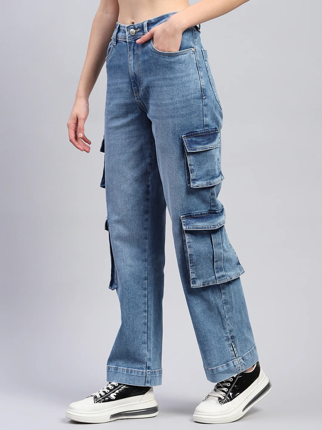 Women Blue Solid Cargo Cargo - Image 3