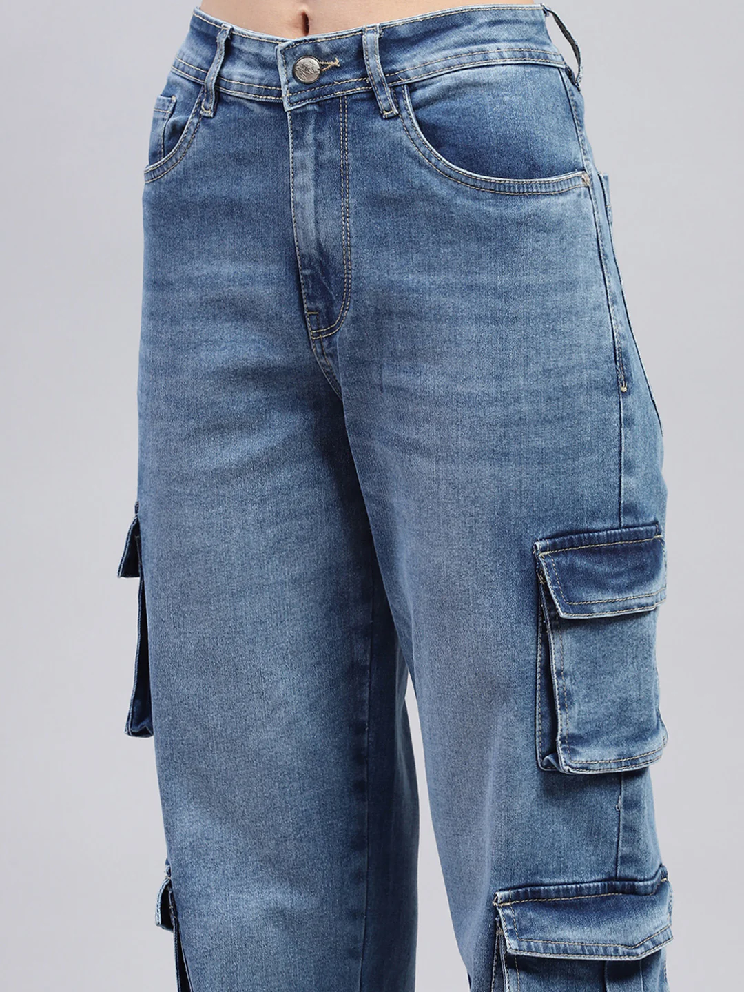 Women Blue Solid Cargo Cargo - Image 6