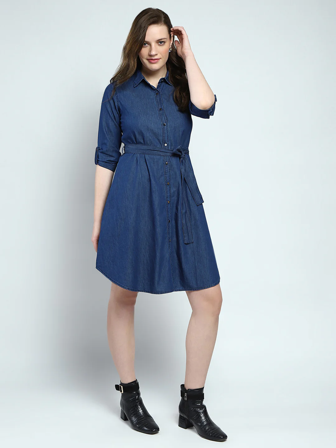 Women Blue Solid Collar 3/4th Sleeve Tunic - Image 4