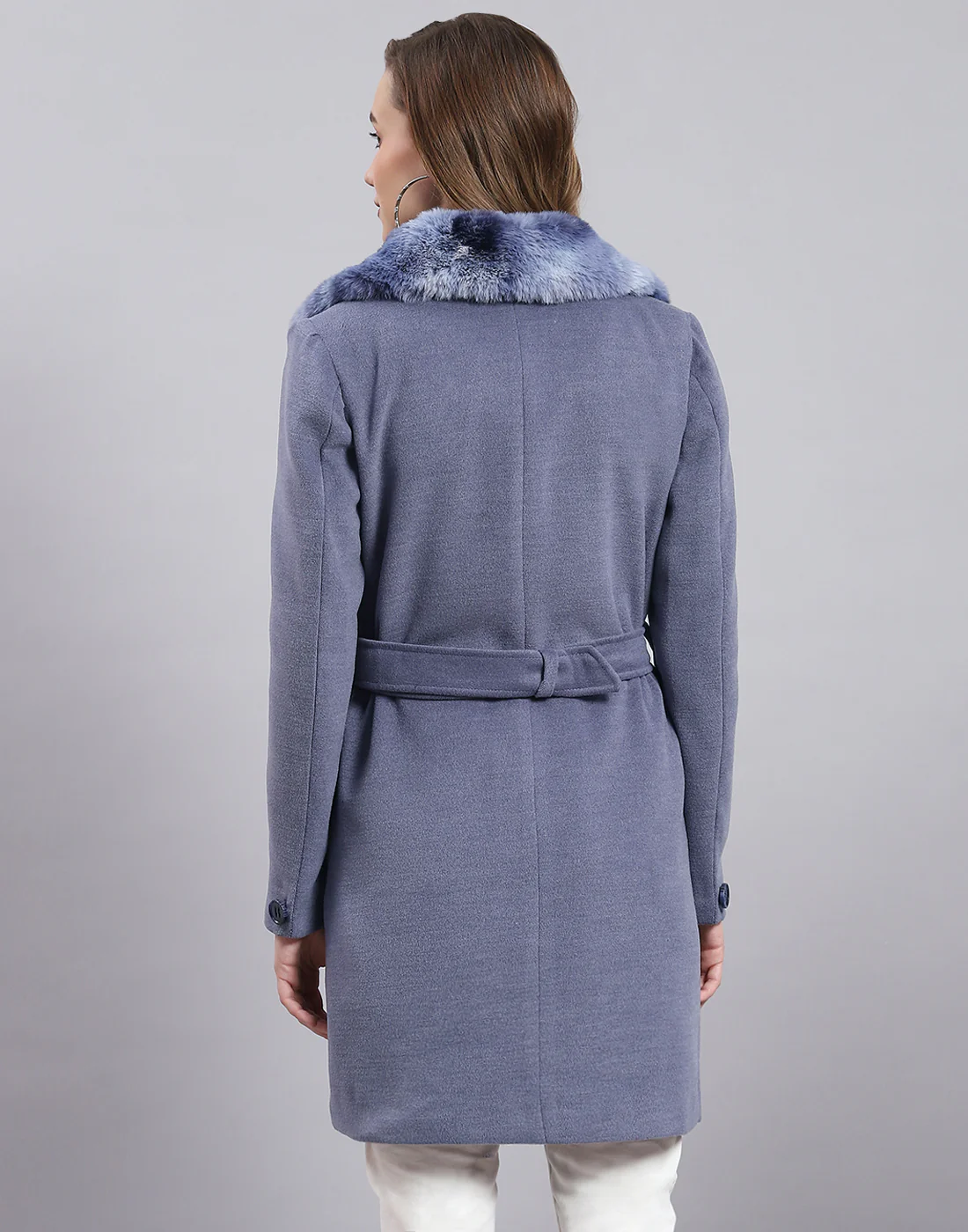 Women Blue Solid Collar Full Sleeve Coat - Image 5