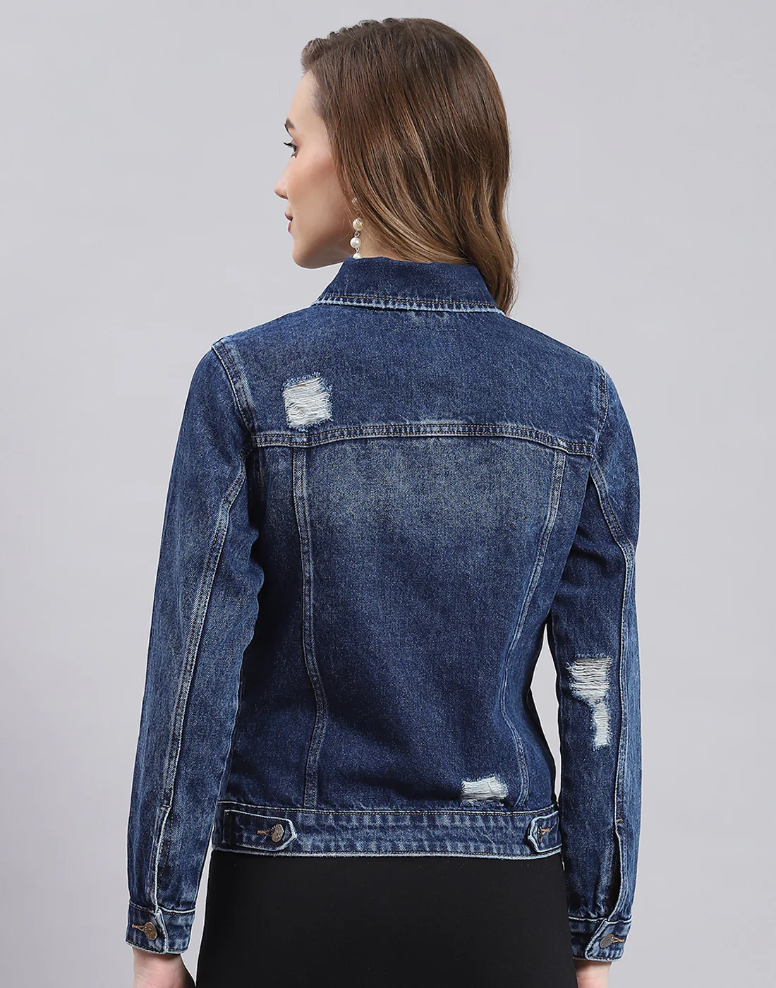 Women Blue Solid Collar Full Sleeve Jacket - Image 5