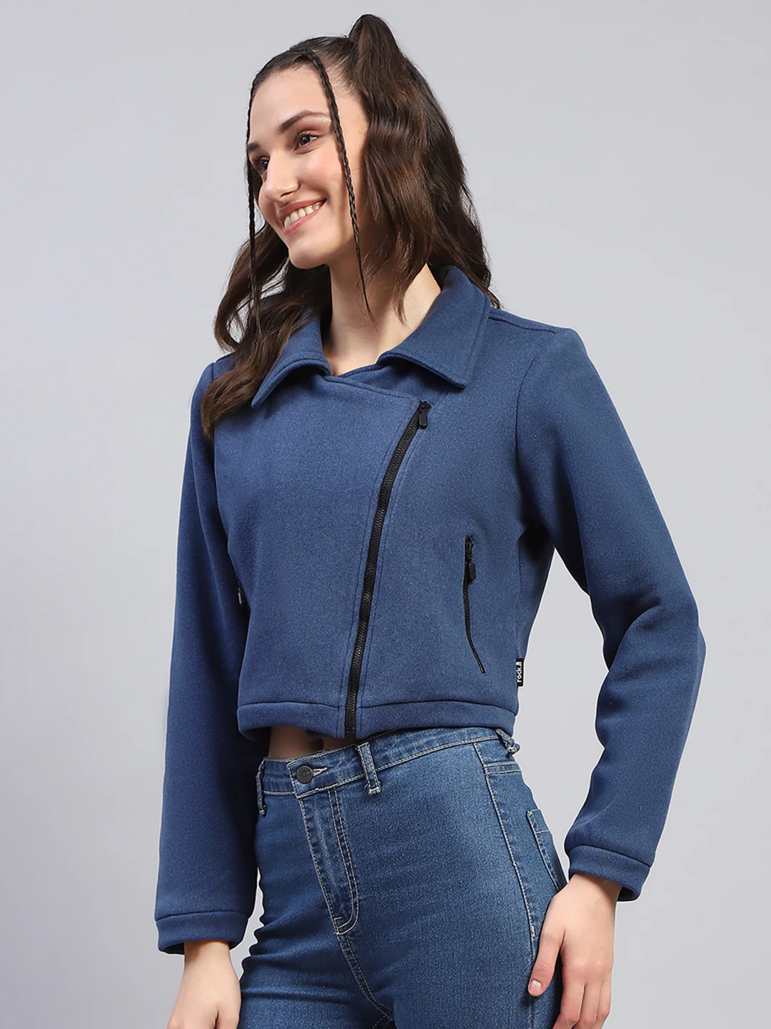 Rock.it Women Blue Solid Collar Full Sleeve Jacket - Image 3