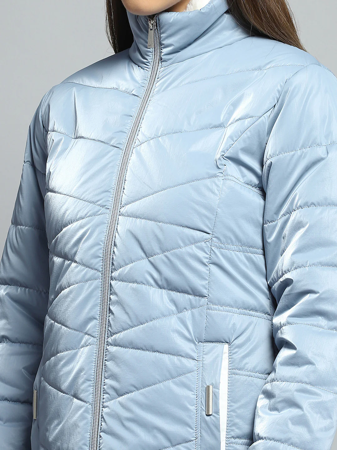 Women Blue Solid Collar Full Sleeve Jacket - Image 7