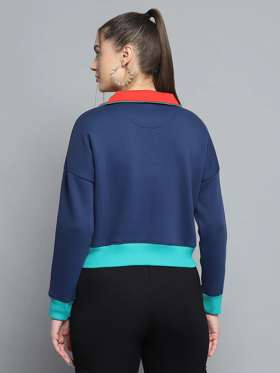 Rock.it Women Blue Solid Collar Full Sleeve Sweatshirt - Image 5