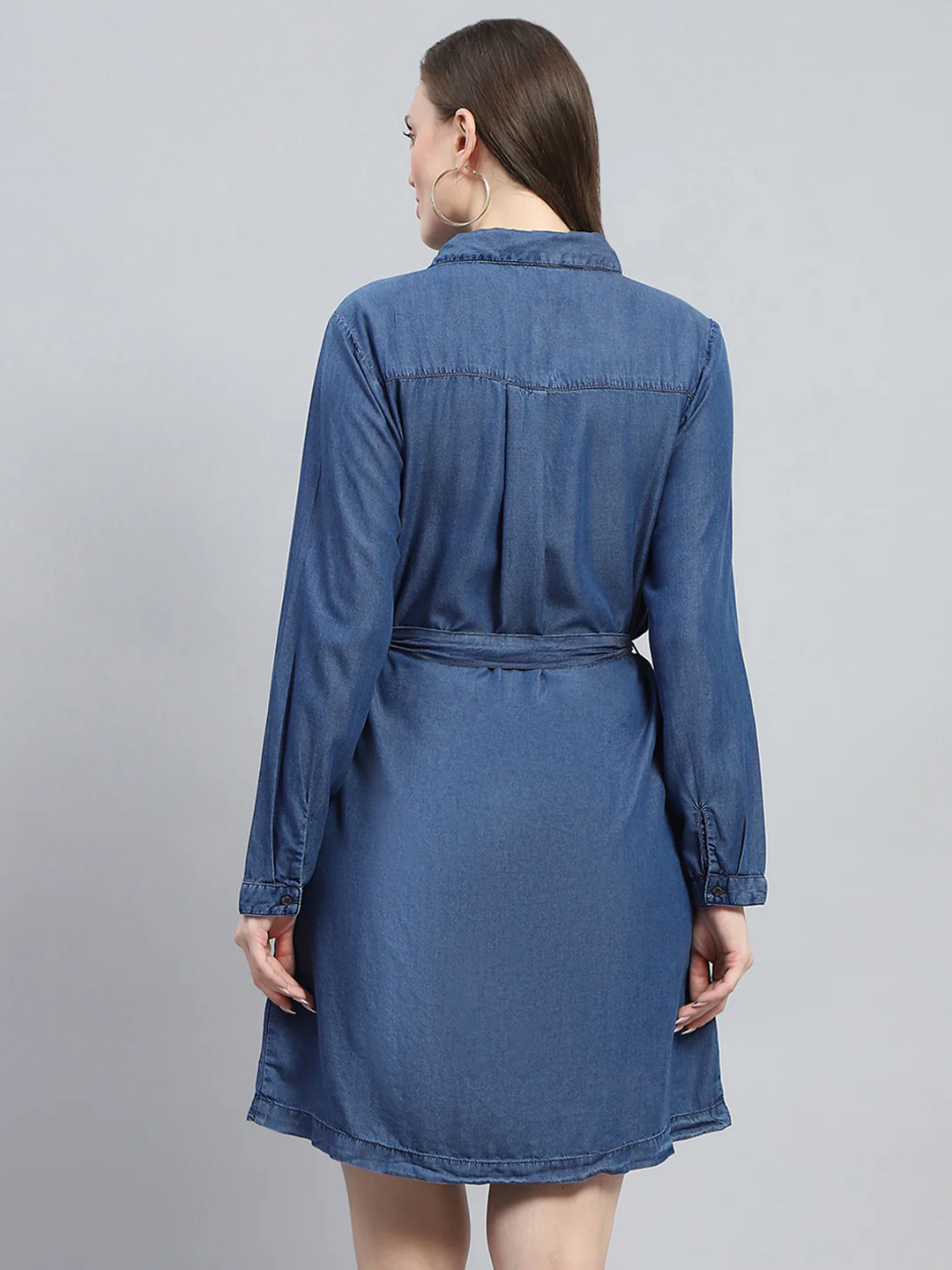 Women Blue Solid Collar Full Sleeve Tunic - Image 5