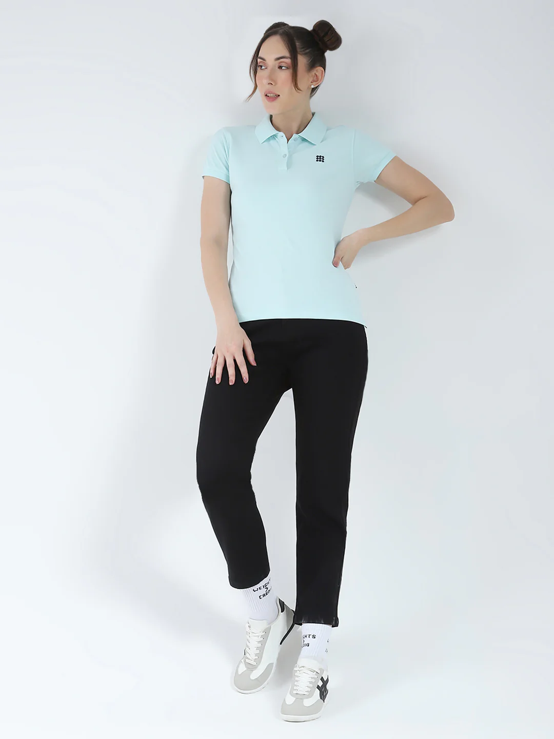 Rock.it Women Blue Solid Collar Half Sleeve T-Shirt - Image 2