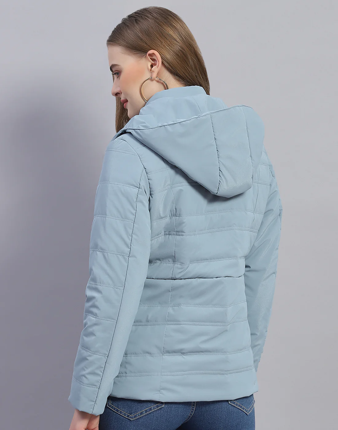 Women Blue Solid Hooded Full Sleeve Jacket - Image 5
