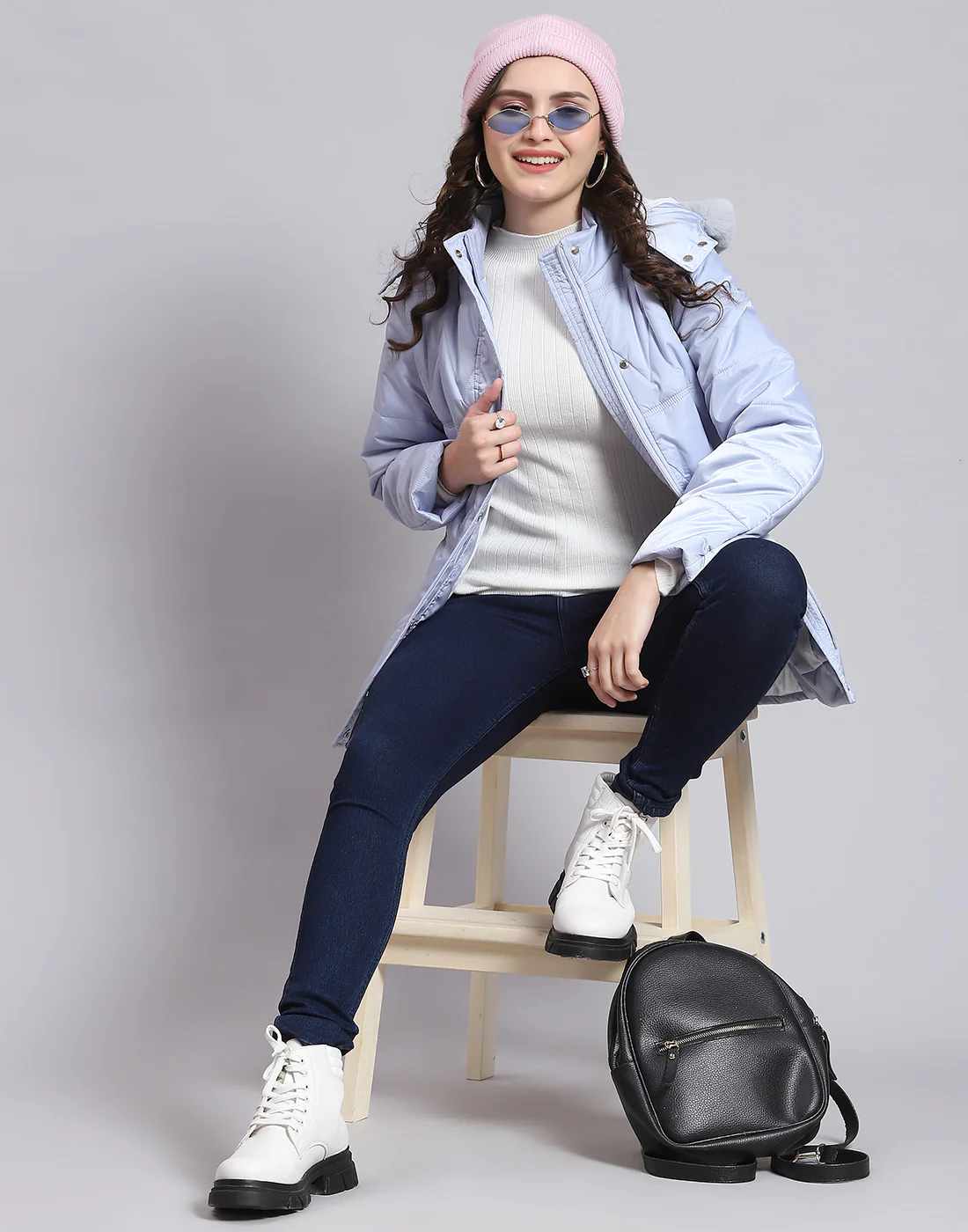 Women Blue Solid Hooded Full Sleeve Jacket - Image 3