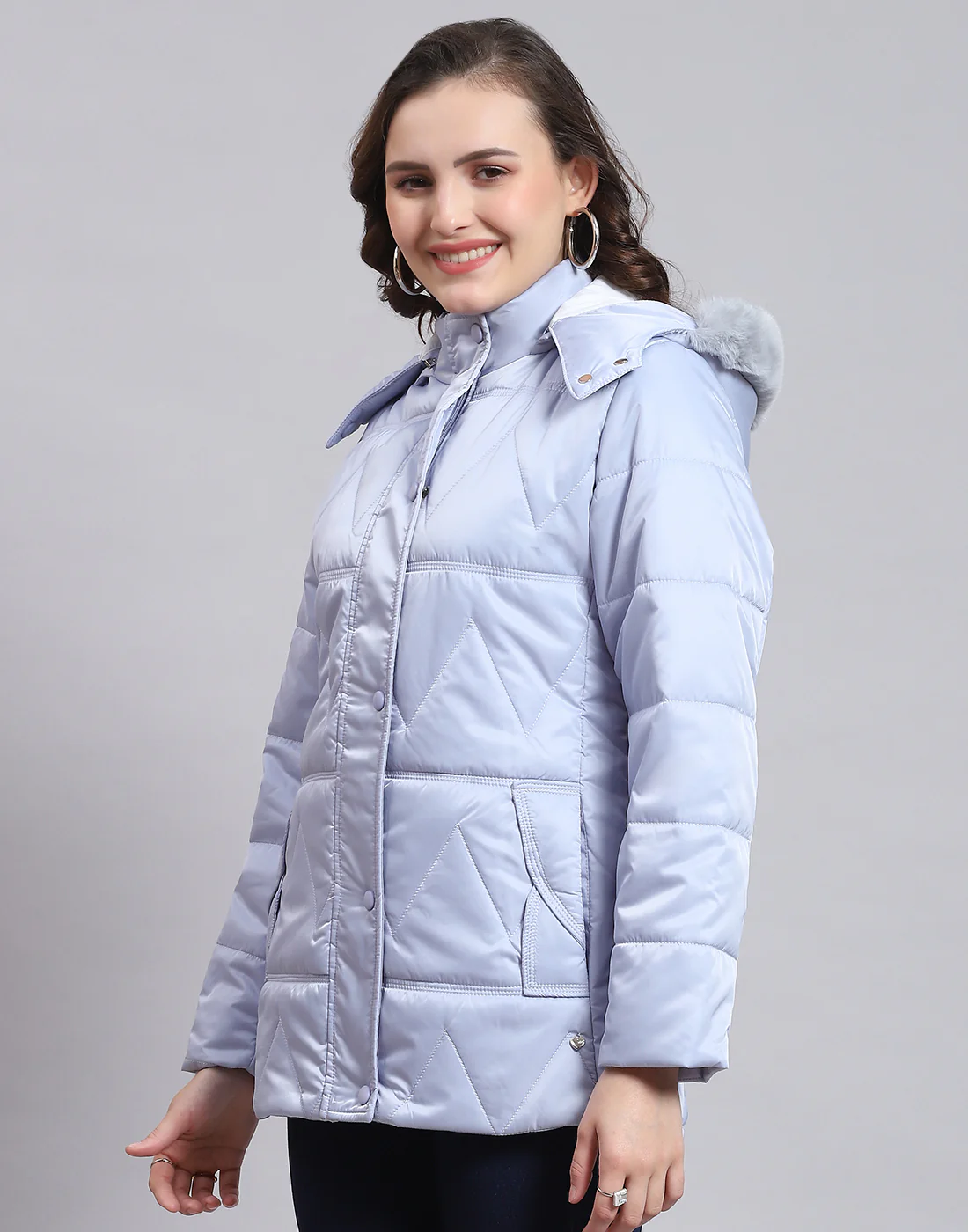 Women Blue Solid Hooded Full Sleeve Jacket - Image 4
