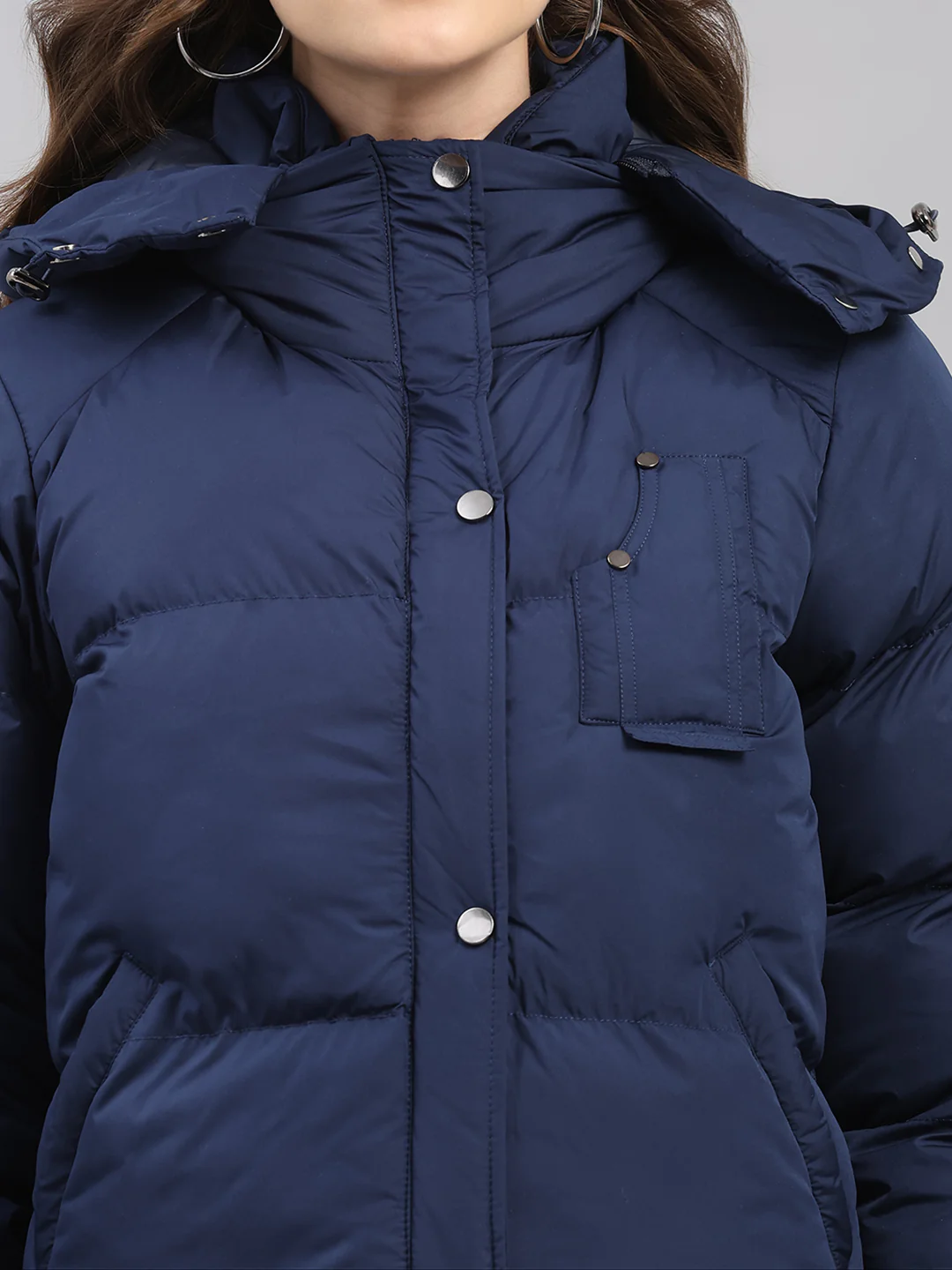 Women Blue Solid Hooded Full Sleeve Jacket - Image 7