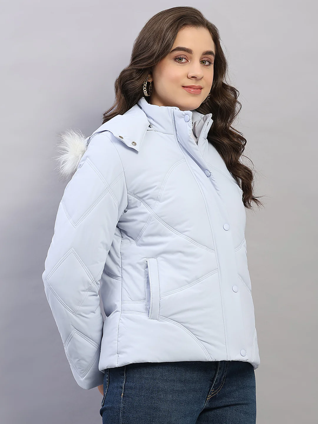 Women Blue Solid Hooded Full Sleeve Jacket - Image 4