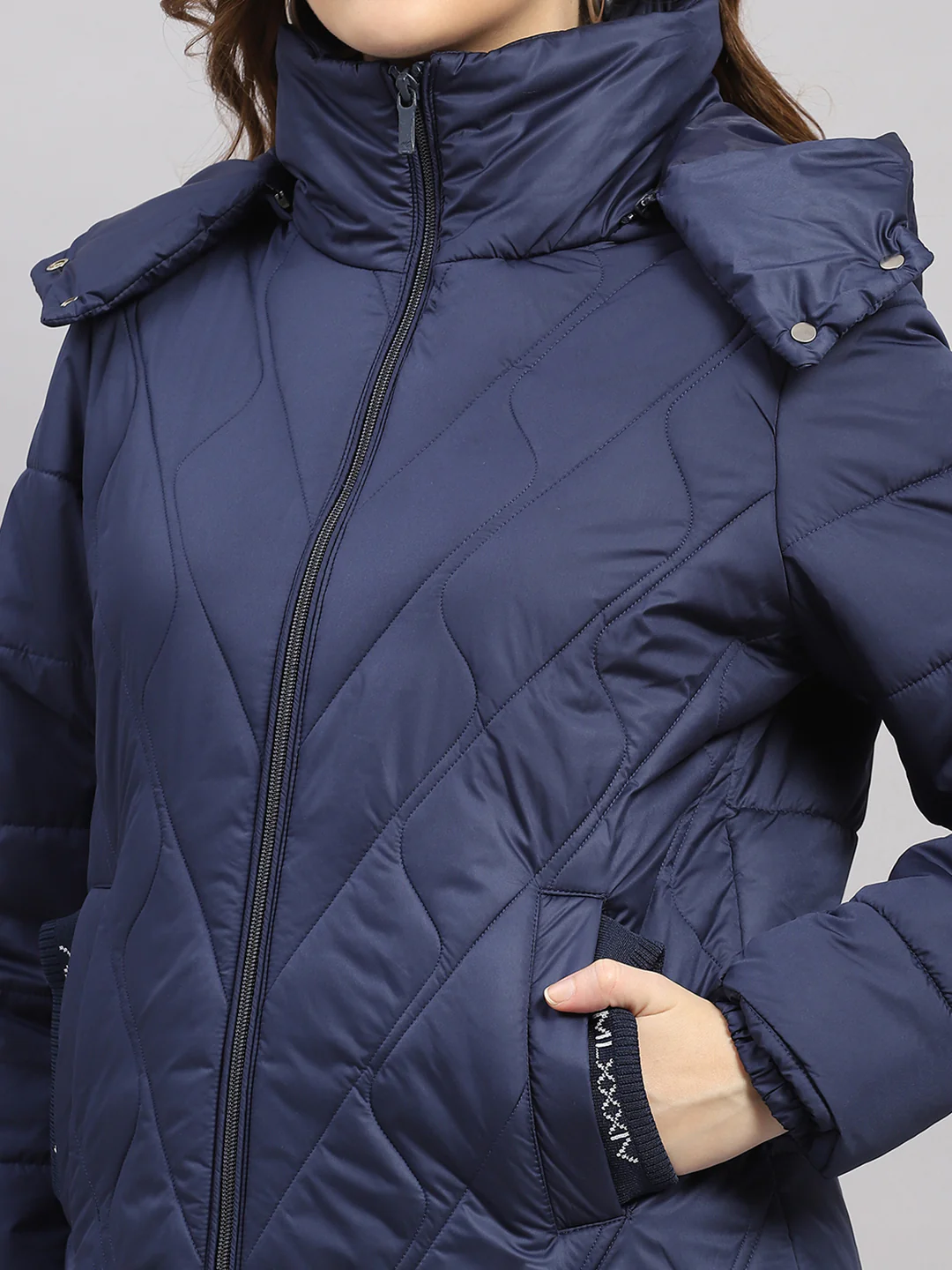 Women Blue Solid Hooded Full Sleeve Jacket - Image 6
