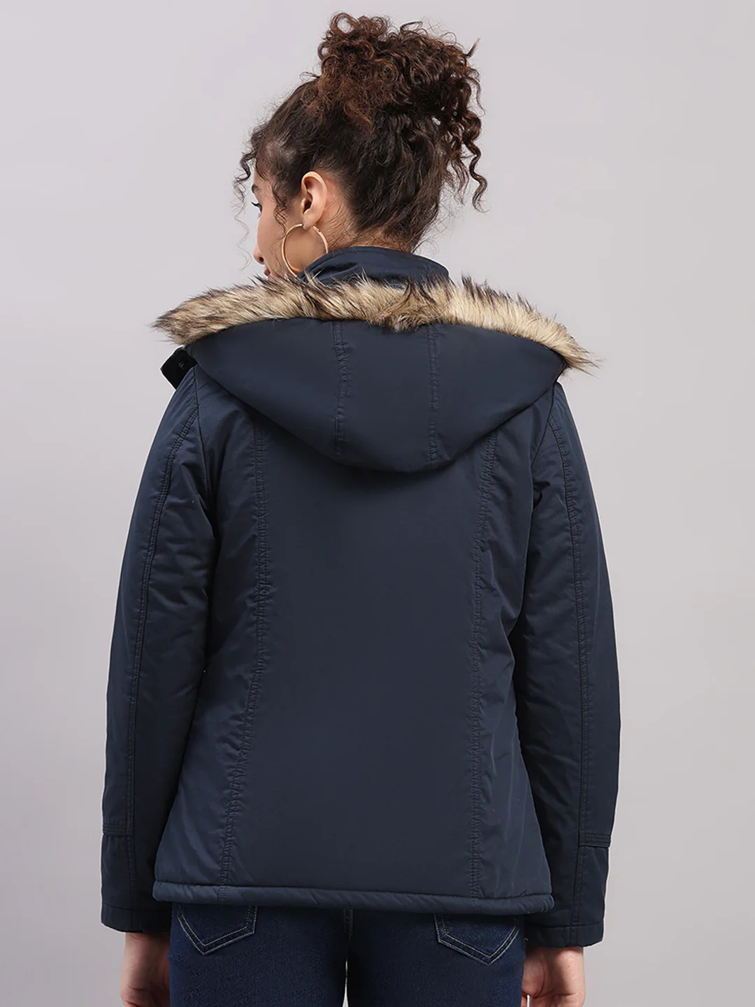 Women Blue Solid Hooded Full Sleeve Jacket - Image 5