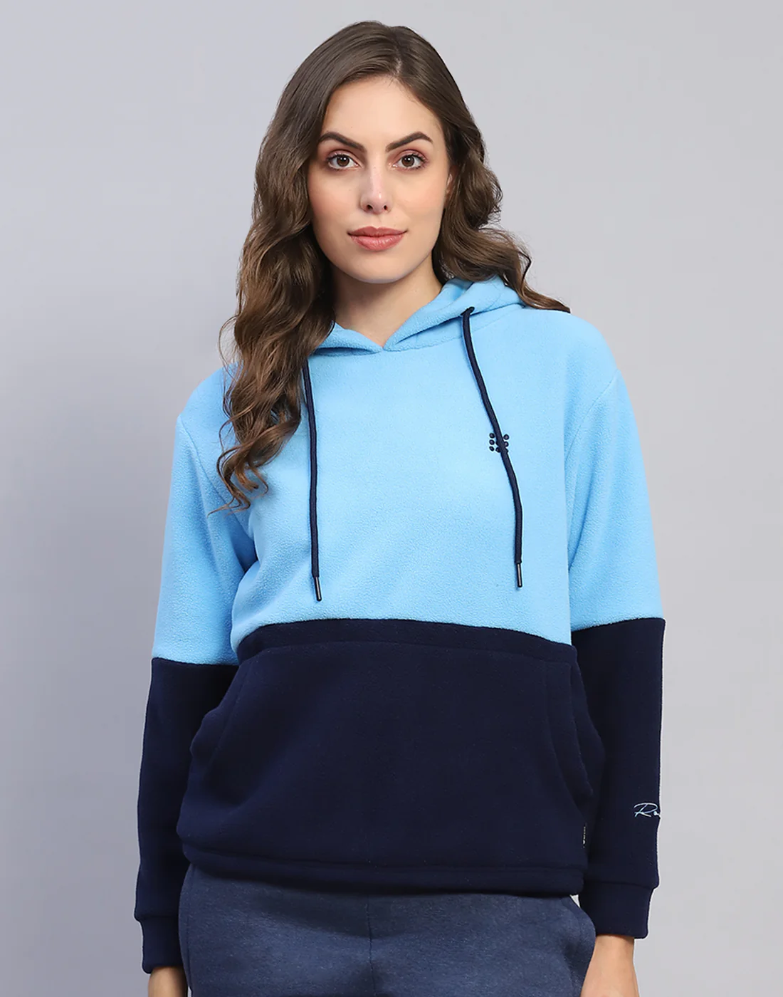 Rock.it Women Blue Solid Hooded Full Sleeve Sweatshirt - Image 2