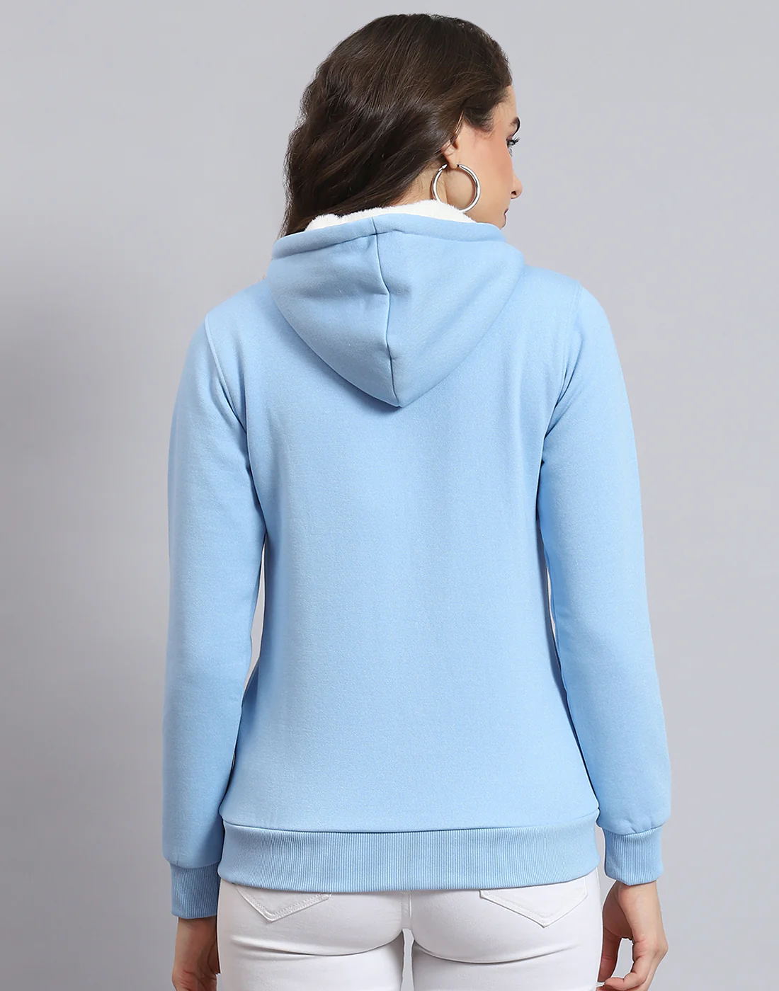 Women Blue Solid Hooded Full Sleeve Sweatshirt - Image 5