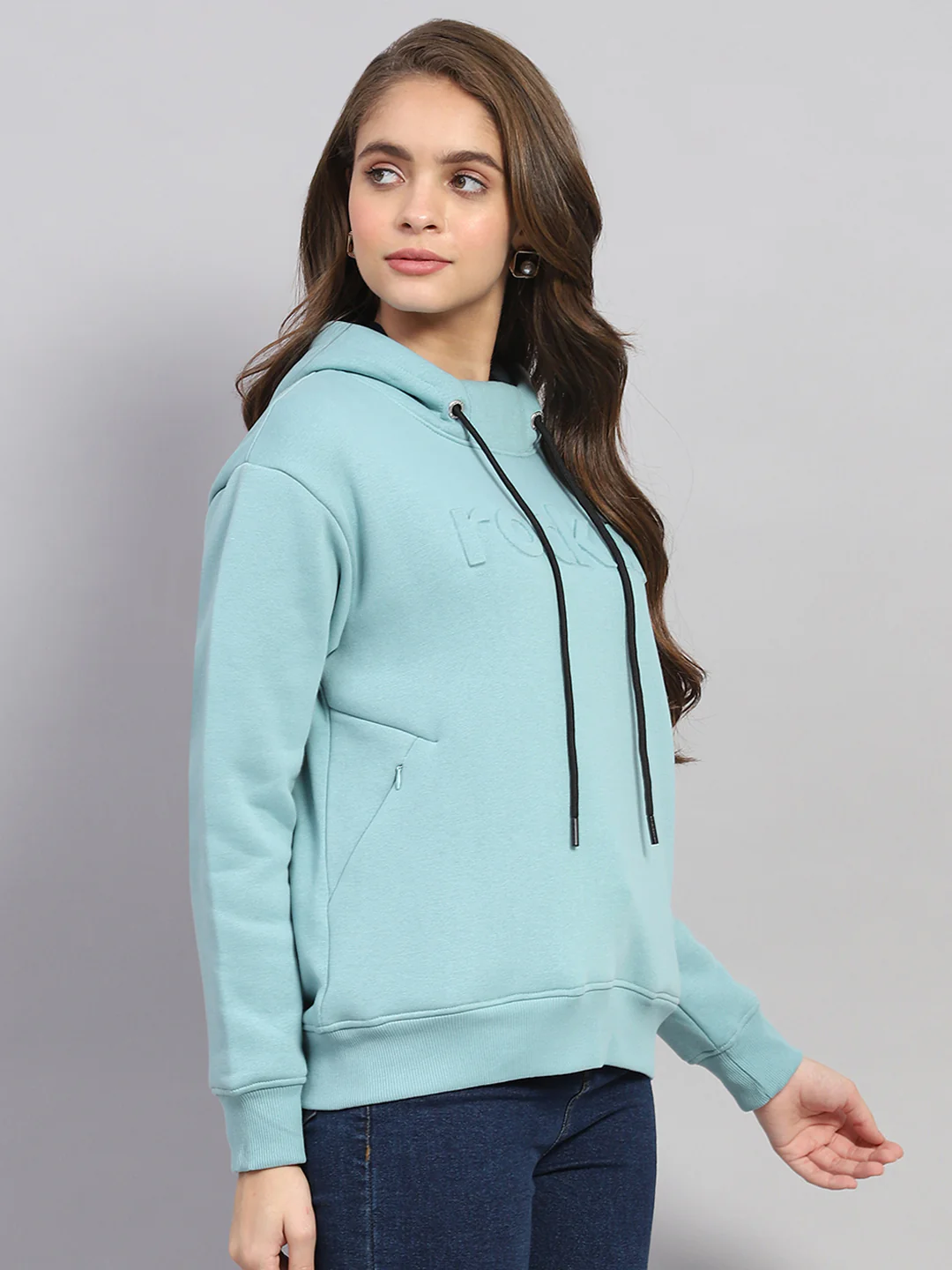 Rock.it Women Blue Solid Hooded Full Sleeve Sweatshirt - Image 4