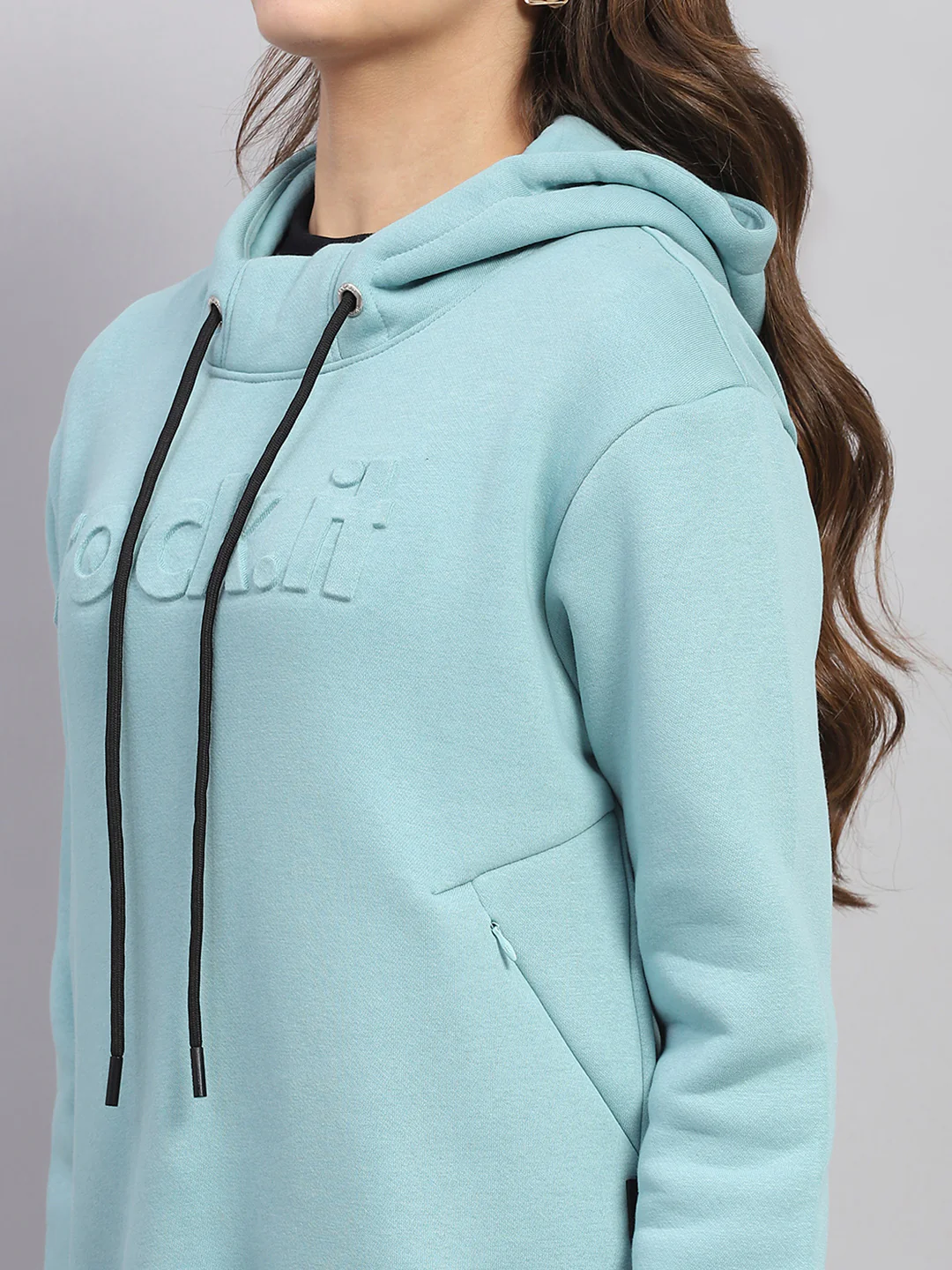 Rock.it Women Blue Solid Hooded Full Sleeve Sweatshirt - Image 6