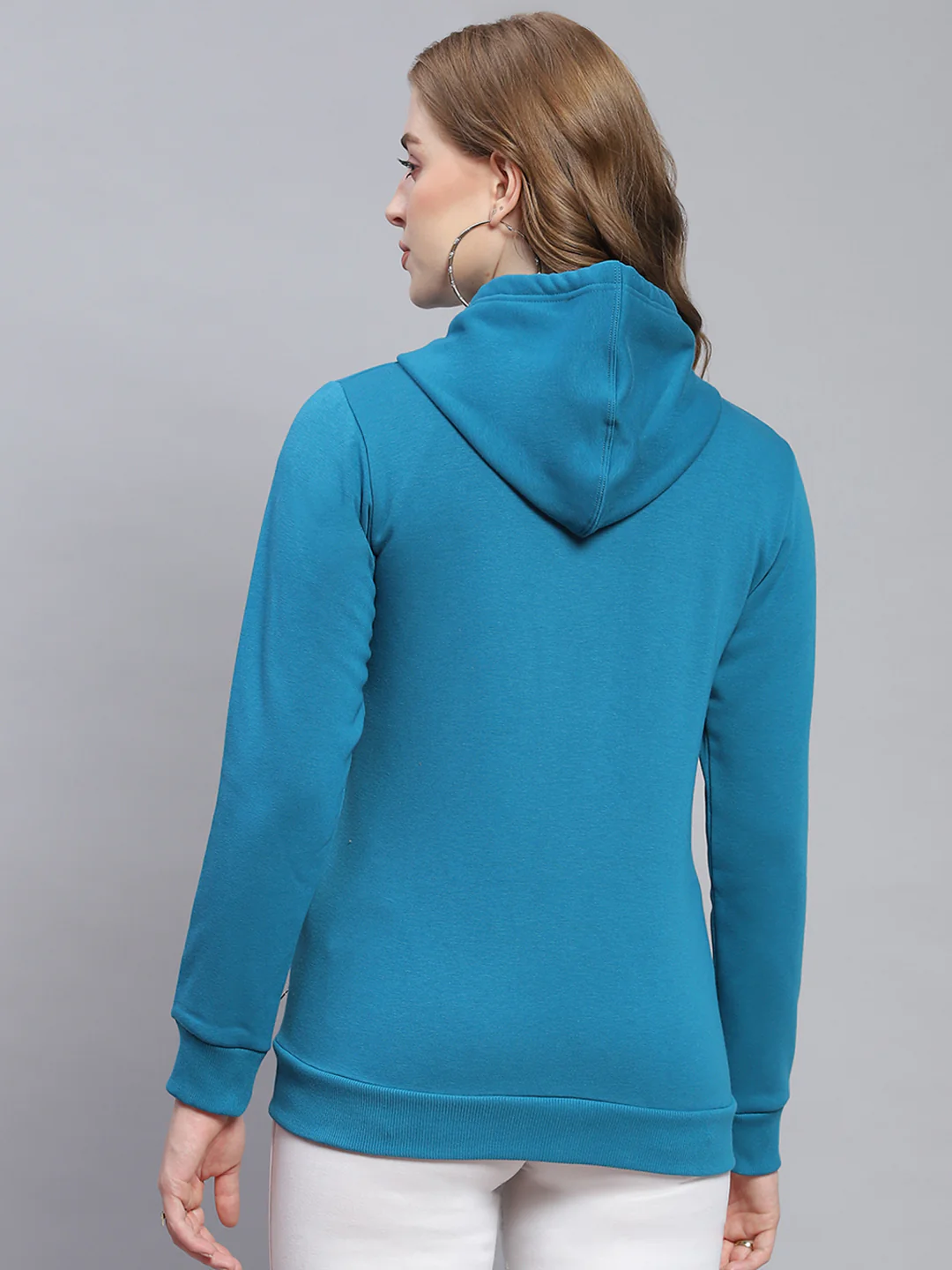Women Blue Solid Hooded Full Sleeve Sweatshirts - Image 5