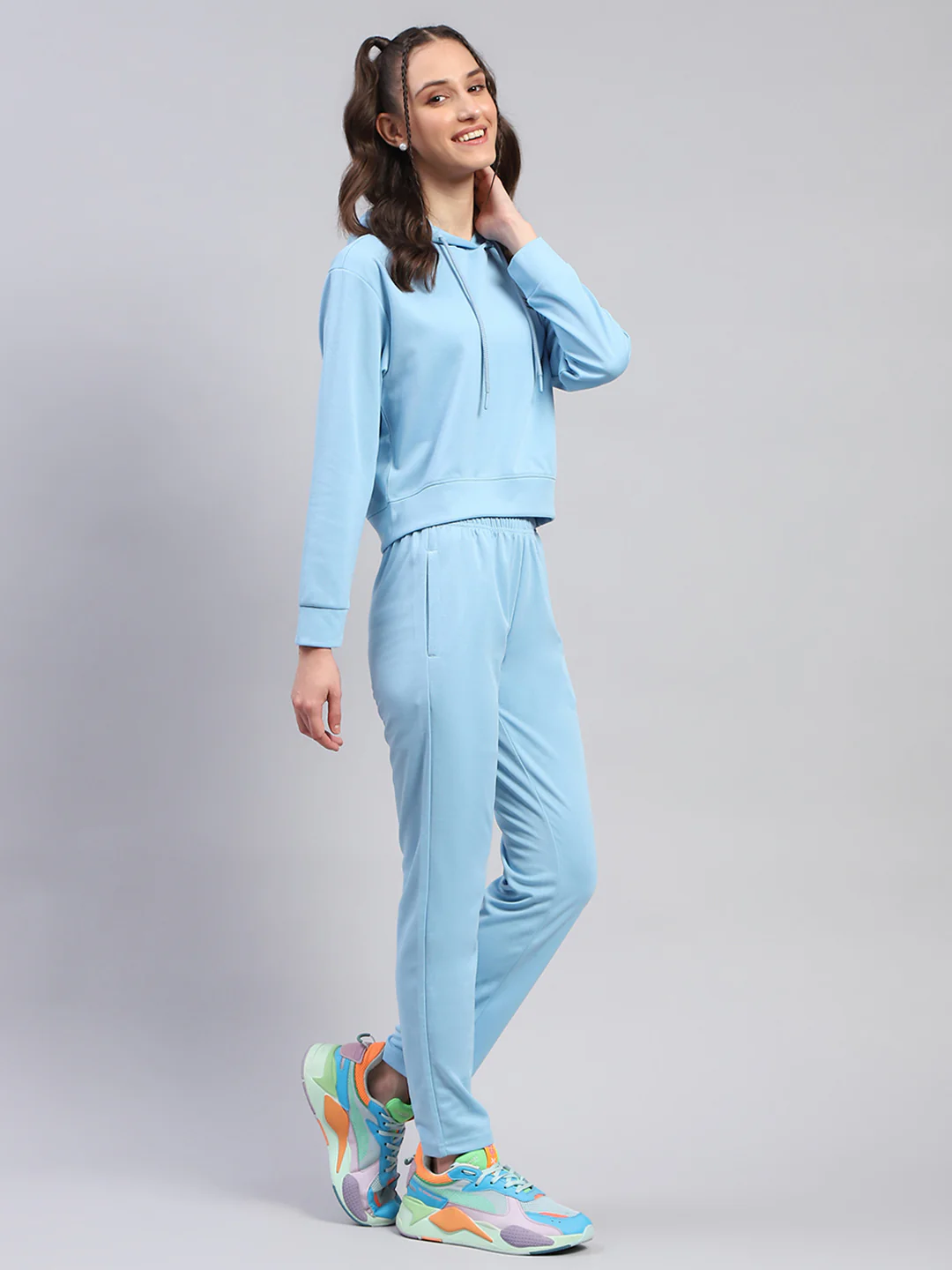 Rock.it Women Blue Solid Hooded Full Sleeve Tracksuit - Image 4