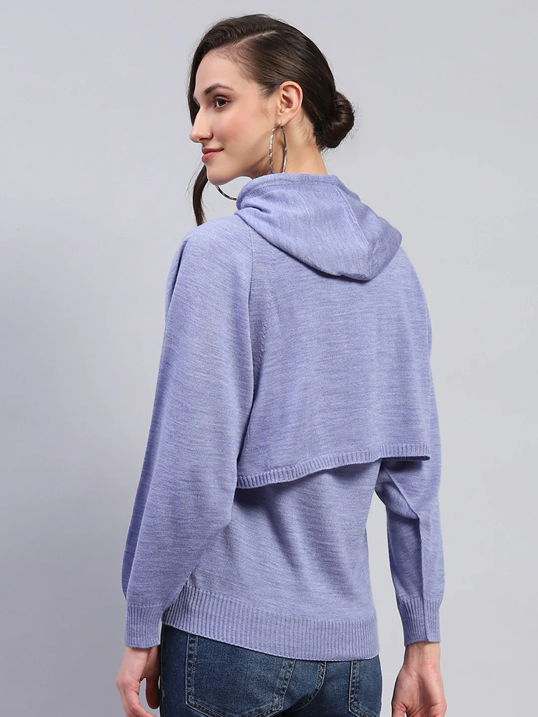 Women Blue Solid Hooded Full Sleeve Winter Tops - Image 5