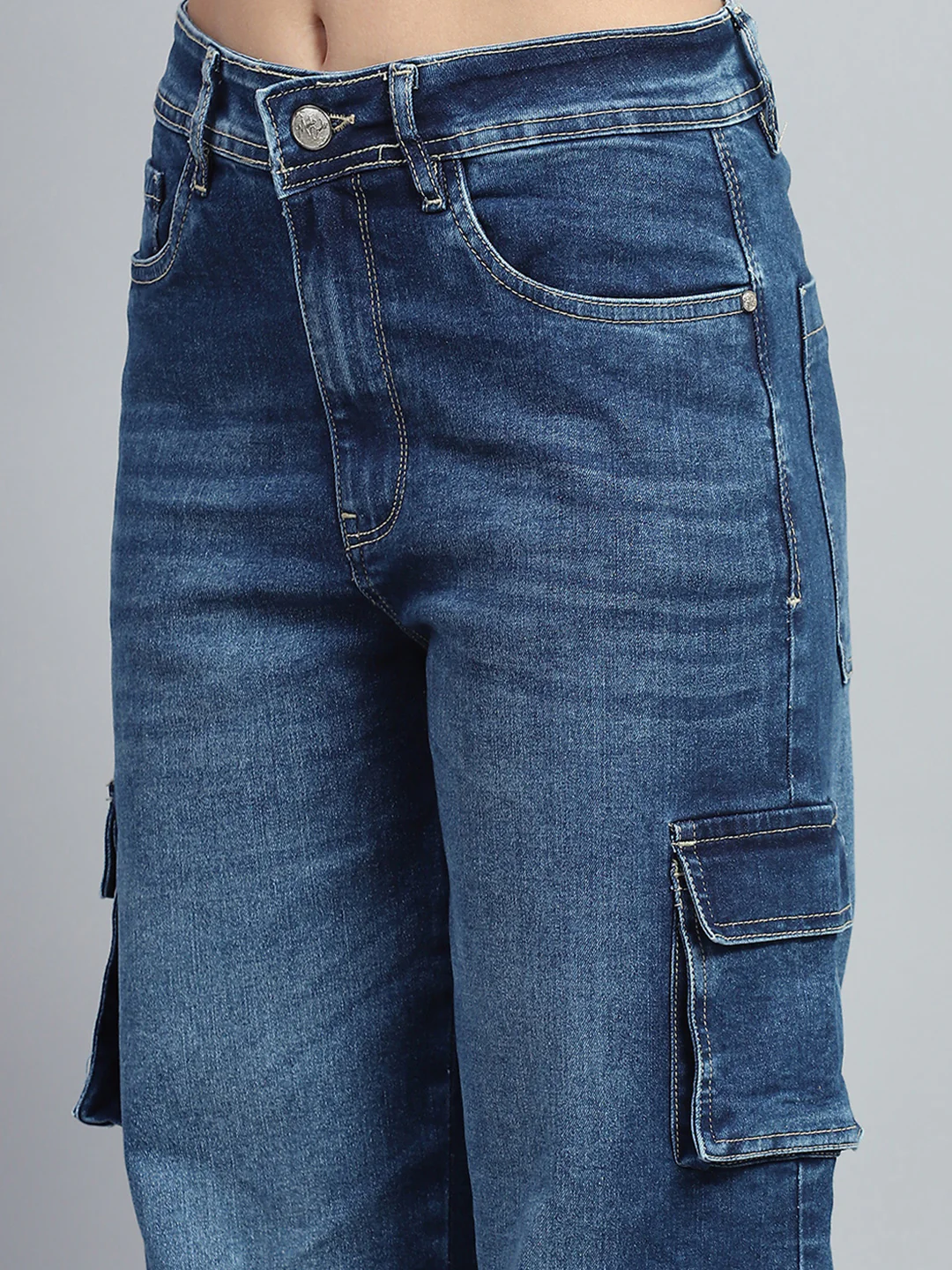 Women Blue Solid Regular Fit Cargo - Image 6