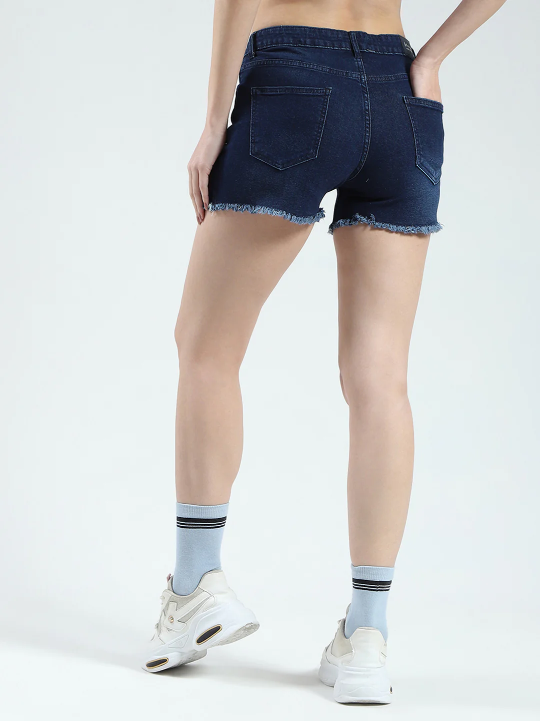 Women Blue Solid Regular Fit Shorts - Image 5