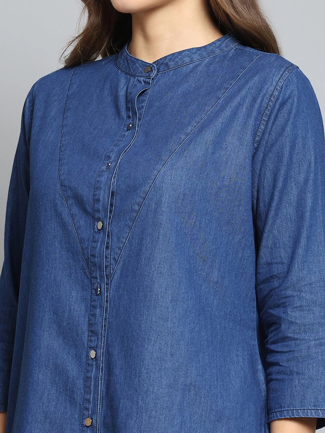 Women Blue Solid Round Neck 3/4th Sleeve Top - Image 6