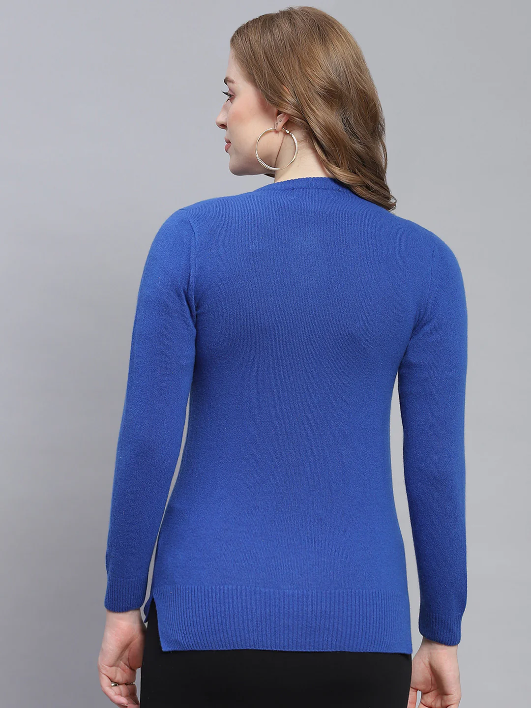 Women Blue Solid Round Neck Full Sleeve Cardigans - Image 5