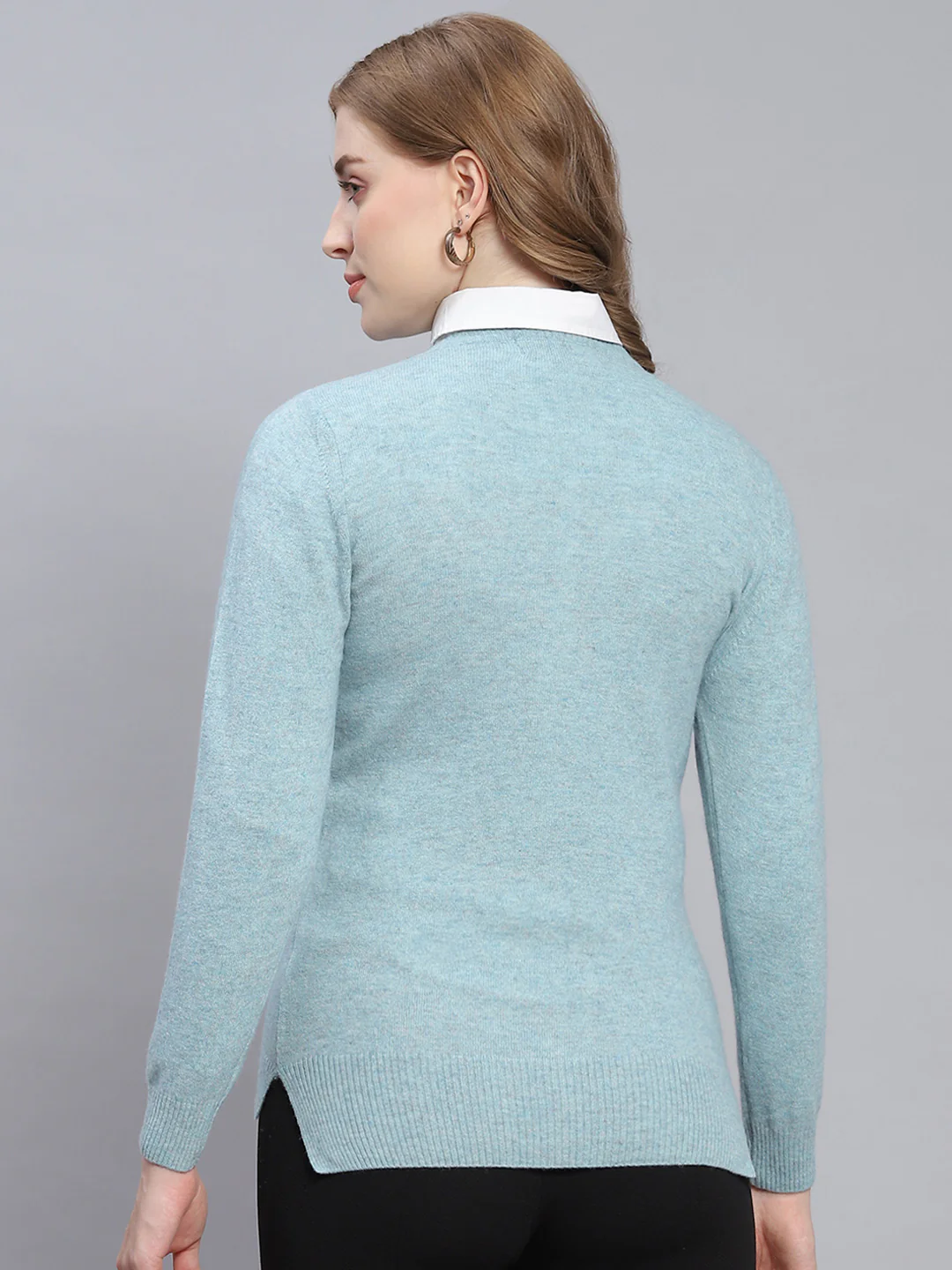 Women Blue Solid Round Neck Full Sleeve Cardigans - Image 5