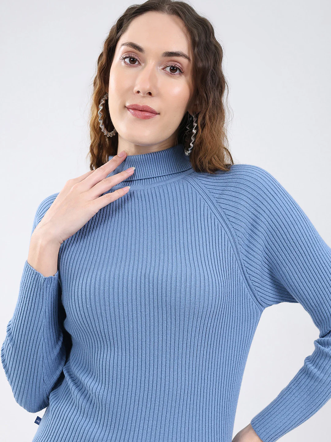 Women Blue Solid Round Neck Full Sleeve Sceavy - Image 7