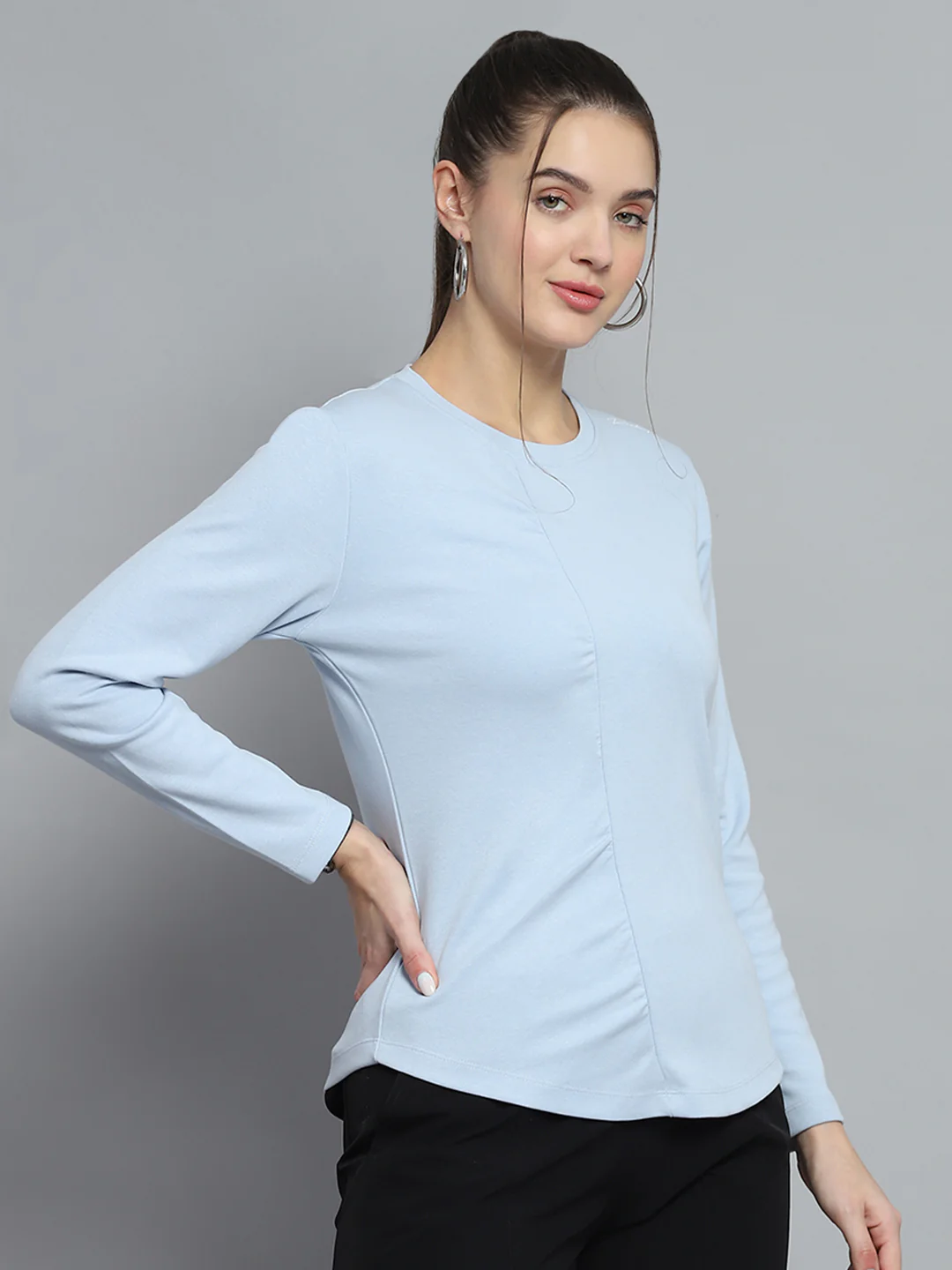 Rock.it Women Blue Solid Round Neck Full Sleeve Winter Tops - Image 4