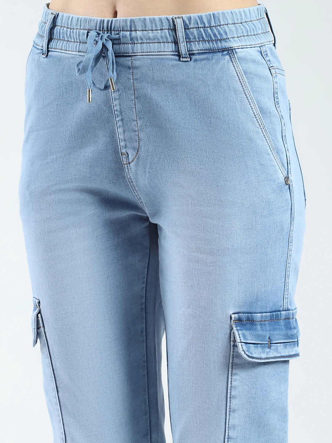 Women Blue Solid Slim Fit Cargo - Image 6