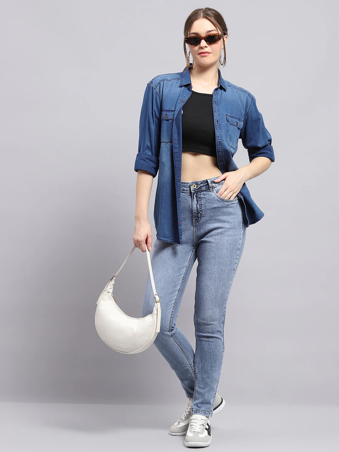 Women Blue Solid Slim Fit Denim - Image 2