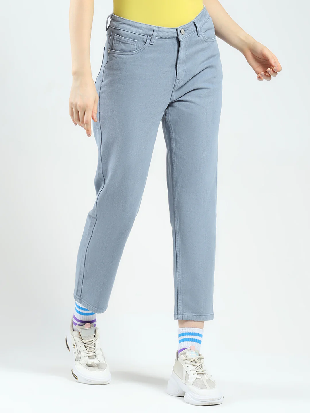 Women Blue Solid Slim Fit Denim - Image 4