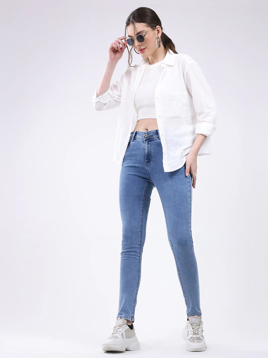 Women Blue Solid Slim Fit Denim - Image 6