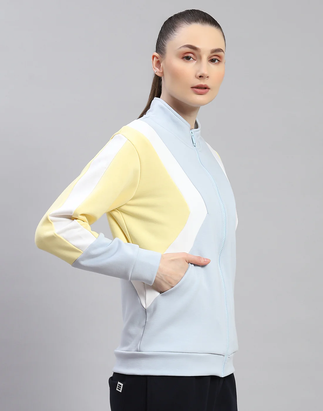 Rock.it Women Blue Solid Stand Collar Full Sleeve Sweatshirt - Image 4