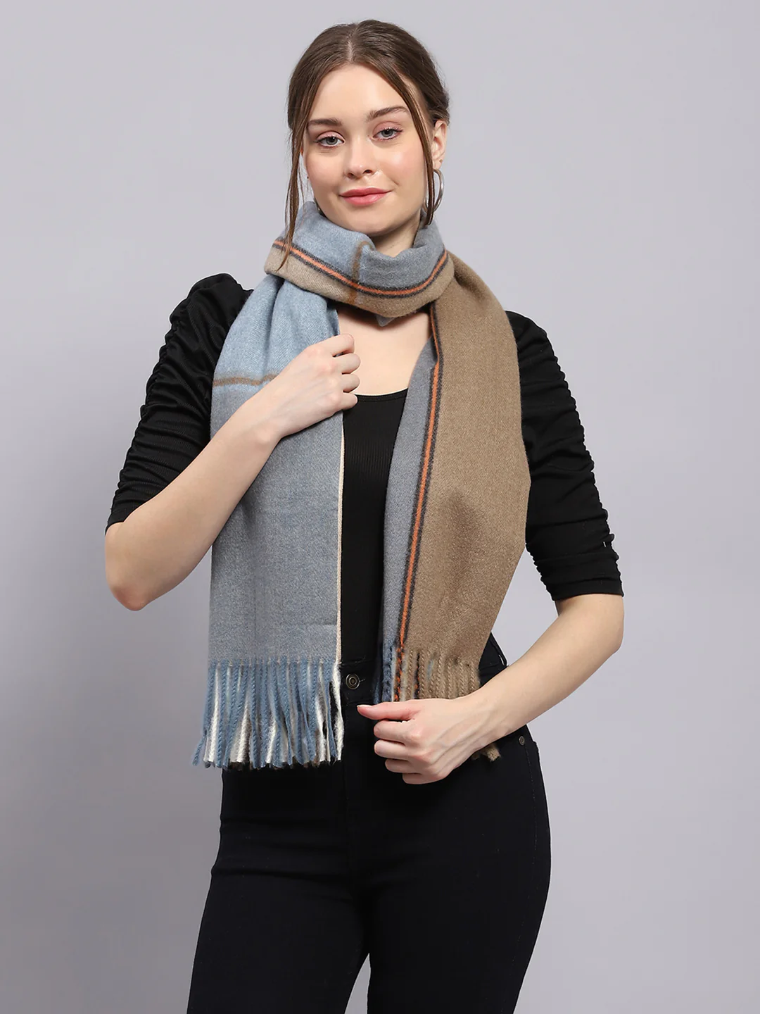 Women Blue Solid Stole - Image 3
