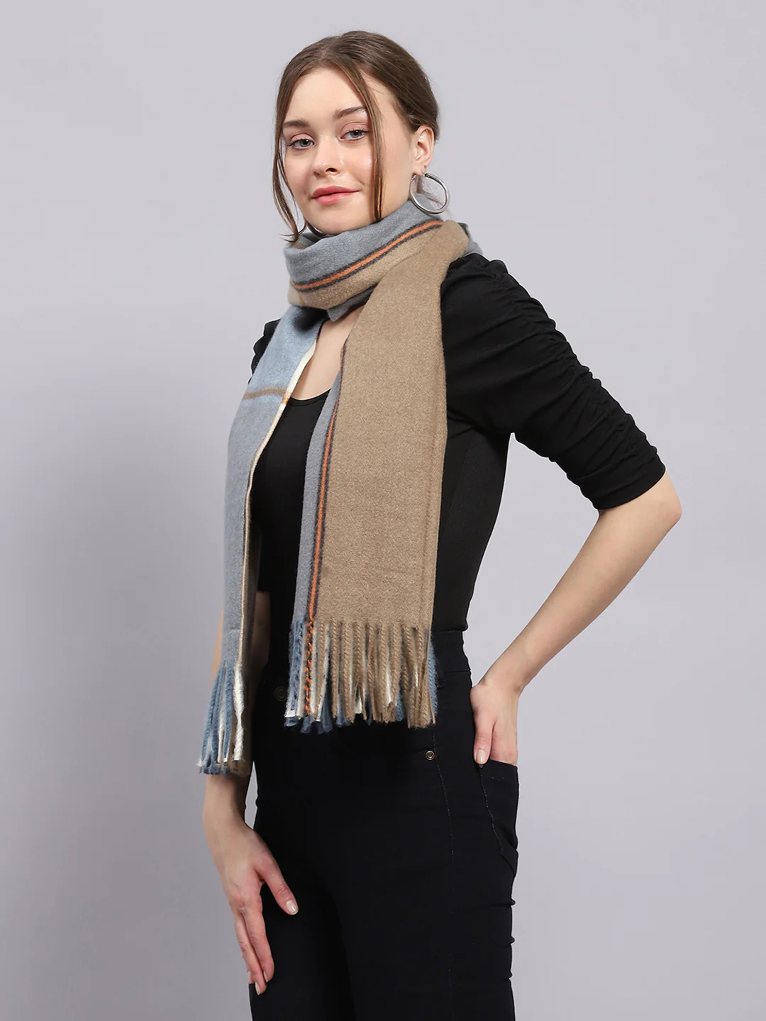 Women Blue Solid Stole - Image 4
