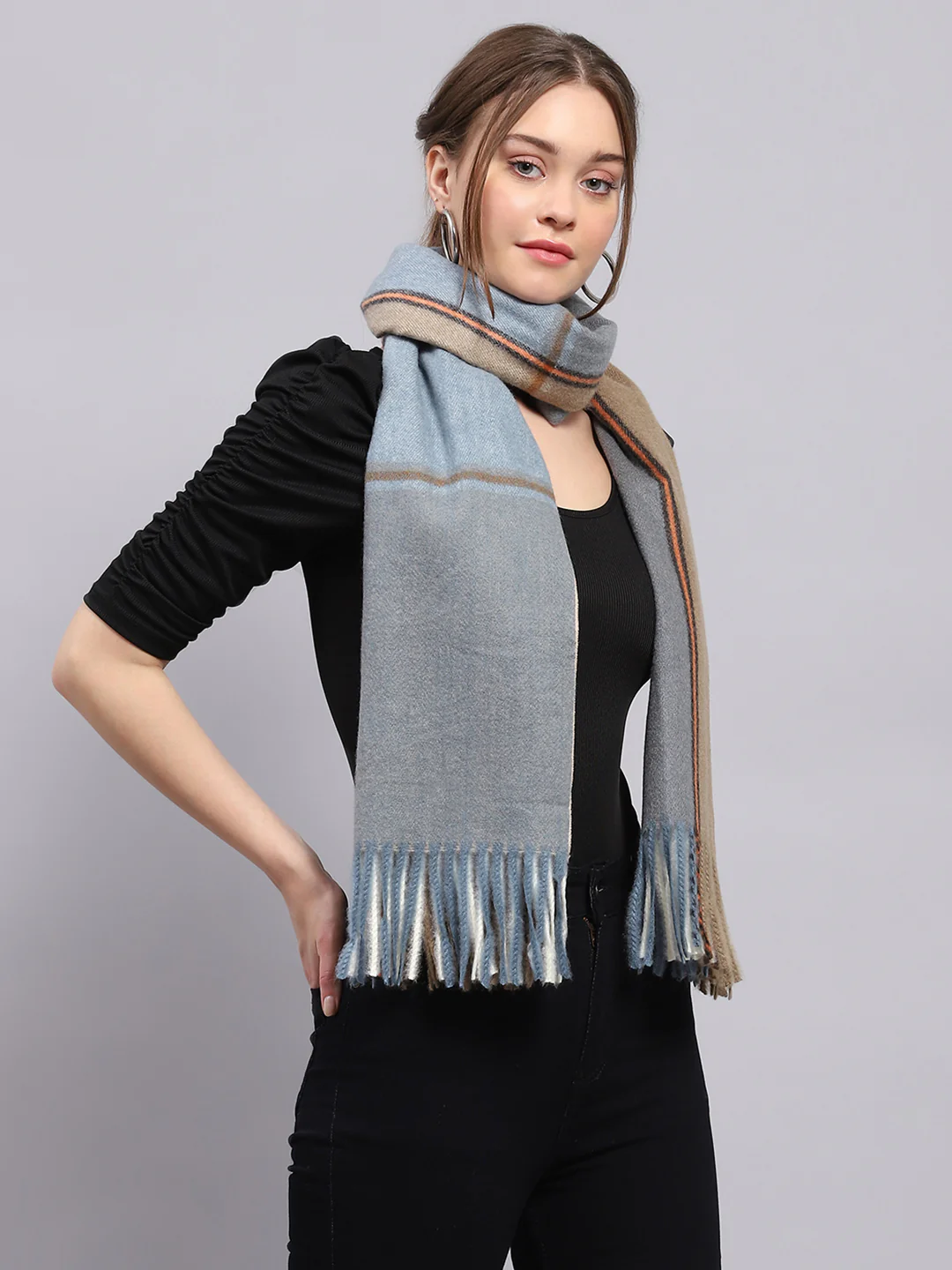 Women Blue Solid Stole - Image 5