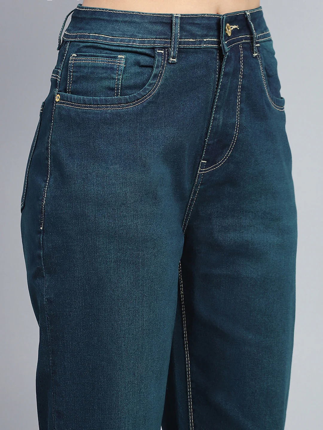 Women Blue Solid Straight Fit Denim - Image 6