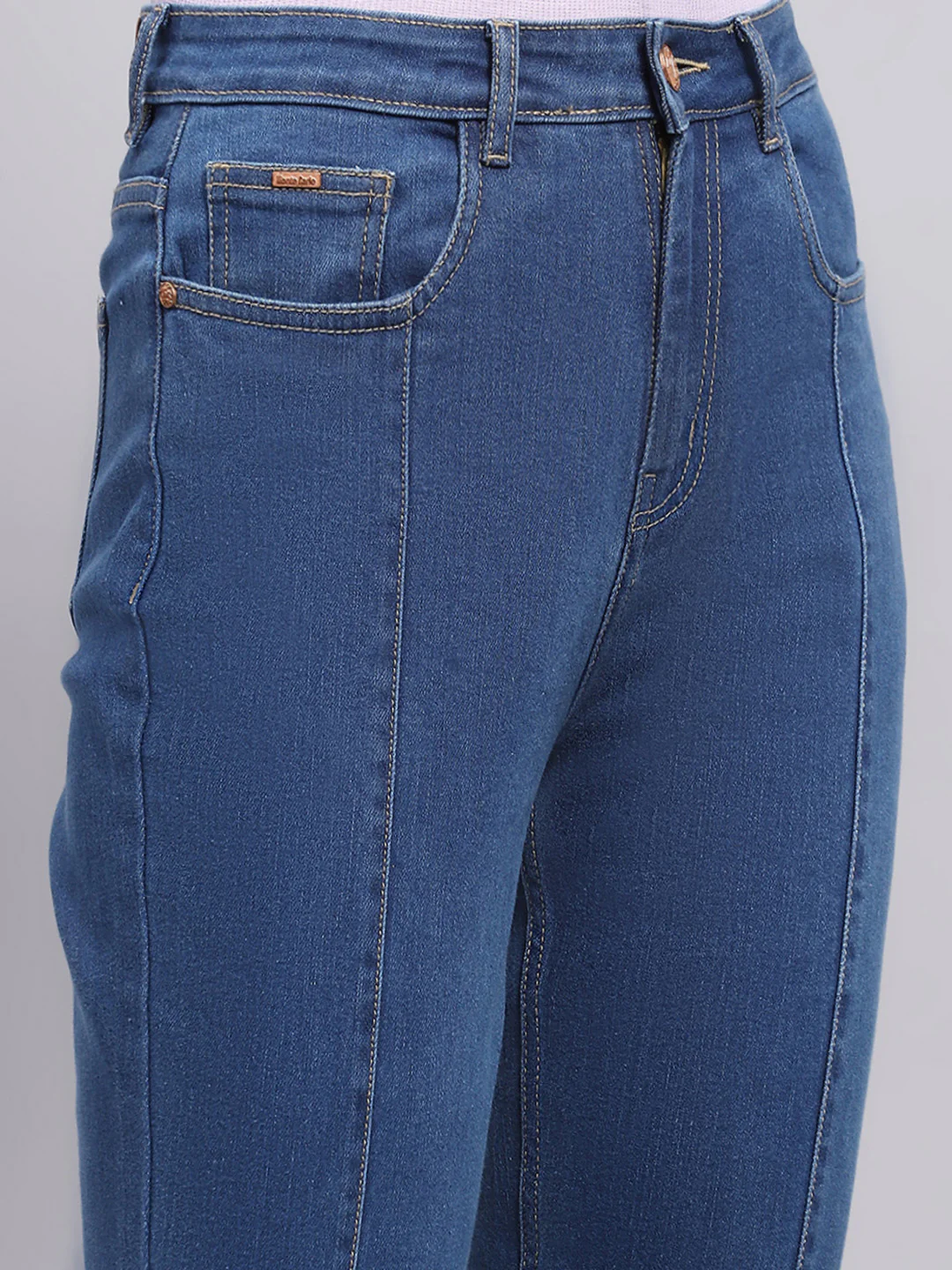 Women Blue Solid Straight Fit Denim - Image 6
