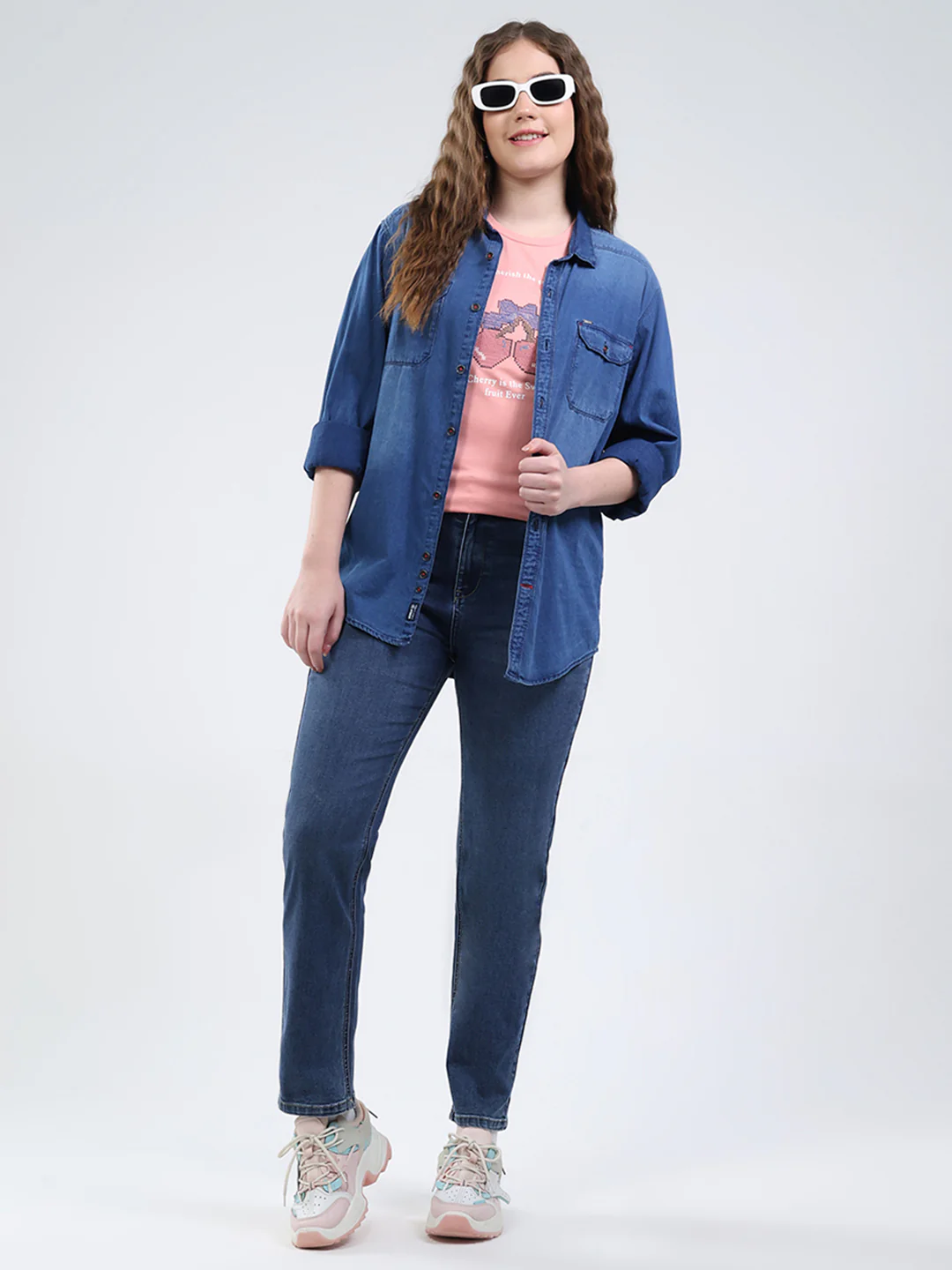 Women Blue Solid Straight Fit Denim - Image 2