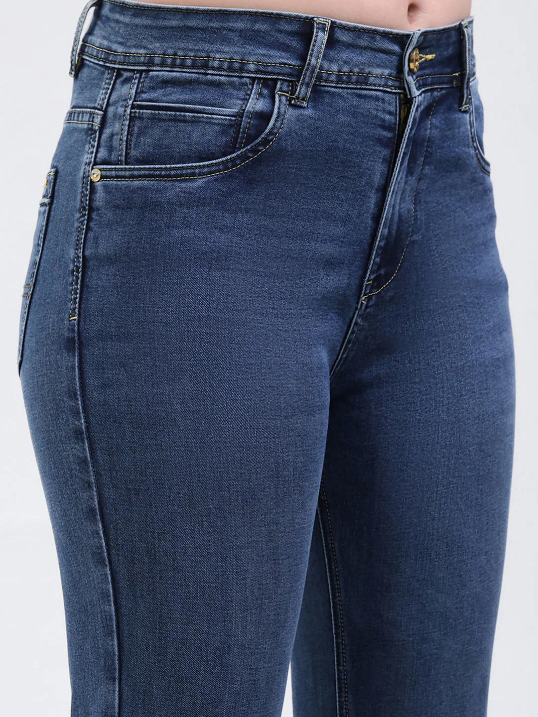 Women Blue Solid Straight Fit Denim - Image 6