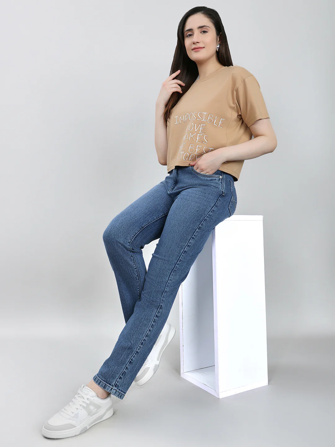 Women Blue Solid Straight Fit Denim - Image 6