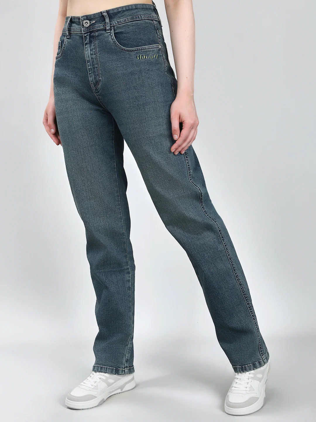 Women Blue Solid Straight Fit Denim - Image 2