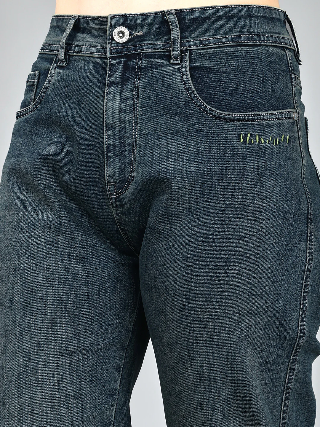 Women Blue Solid Straight Fit Denim - Image 5