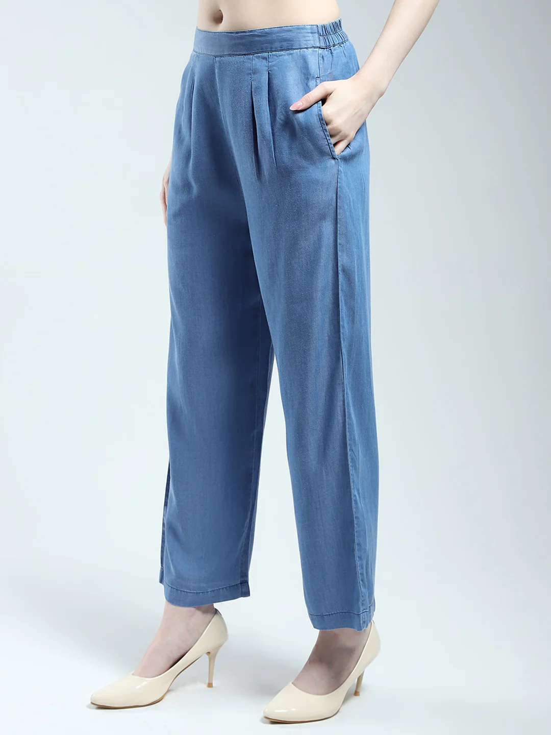 Women Blue Solid Round Neck 3/4th Sleeve Cords Set - Image 6