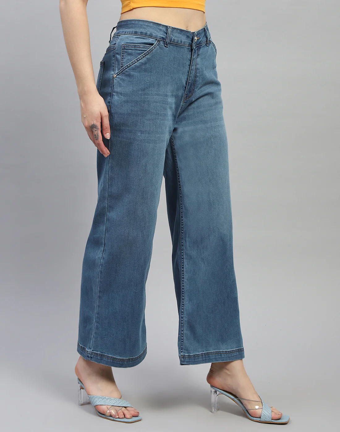 Women Blue Solid Wide Leg Denim - Image 4